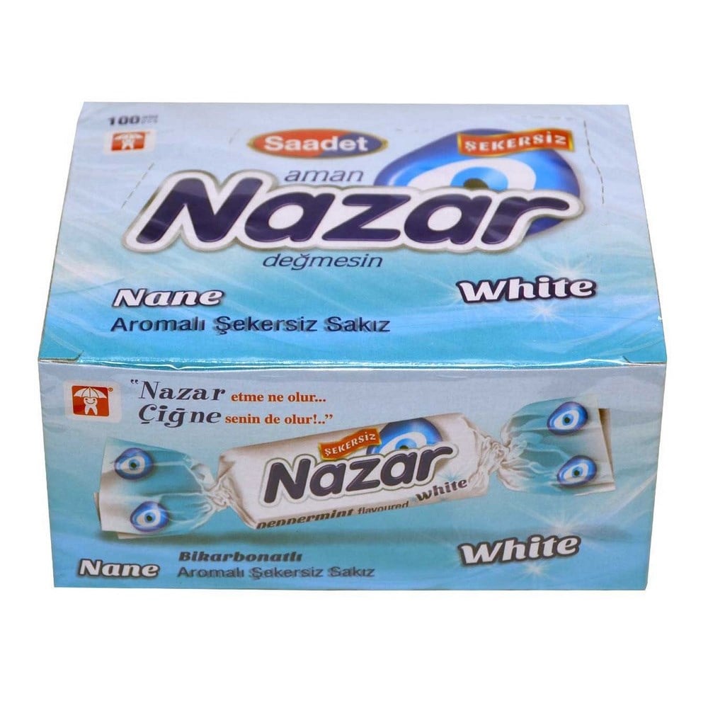 Nazar White Nane Aromalı Bikarbonatlı Şekersiz Sakız 100 lü Paket