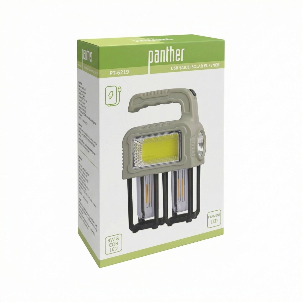 Panther PT-6219 USB Şarjlı Solar El Feneri