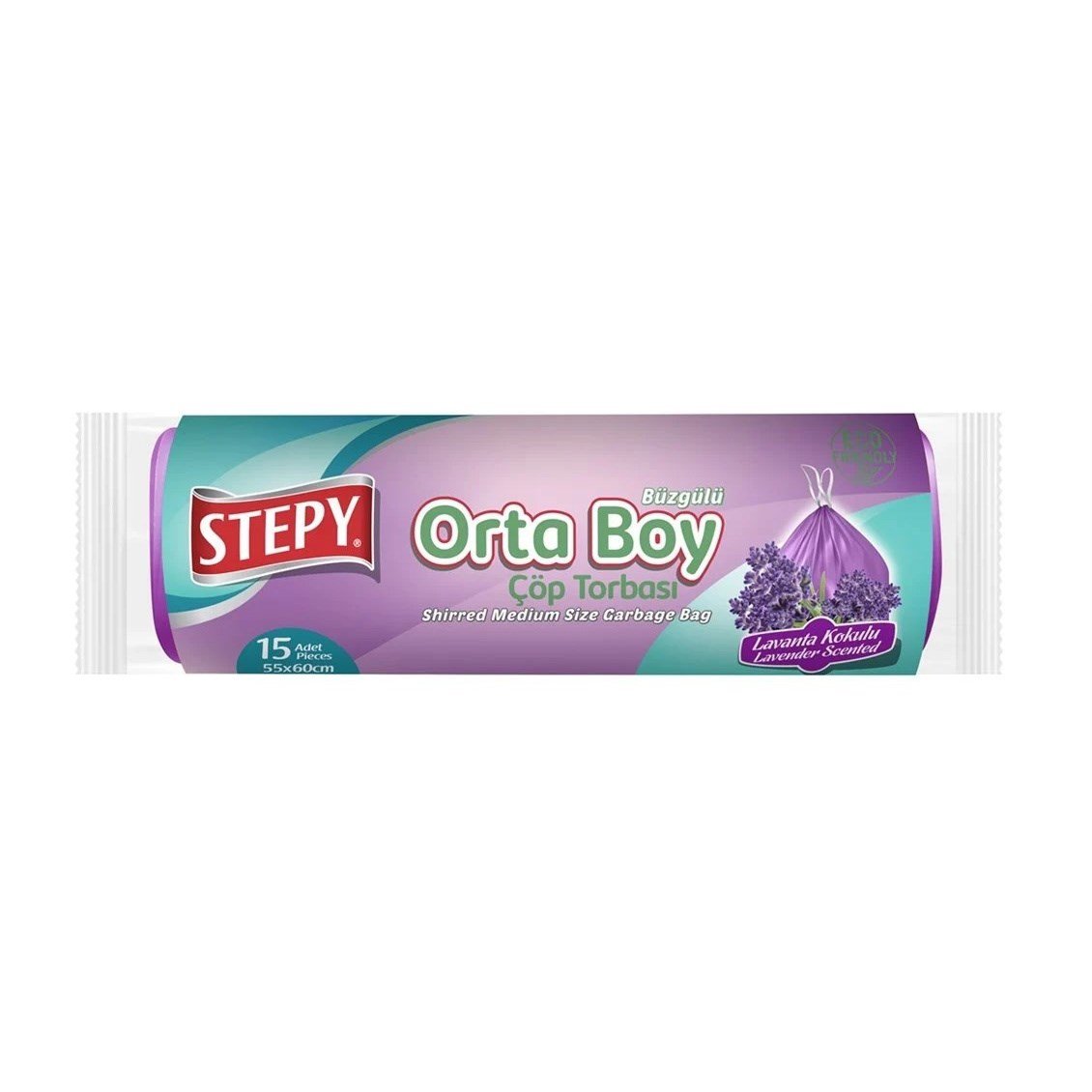 Stepy Çöp Poşeti 10 lu Büzgülü Orta Lavanta Kokulu 55x60 cm