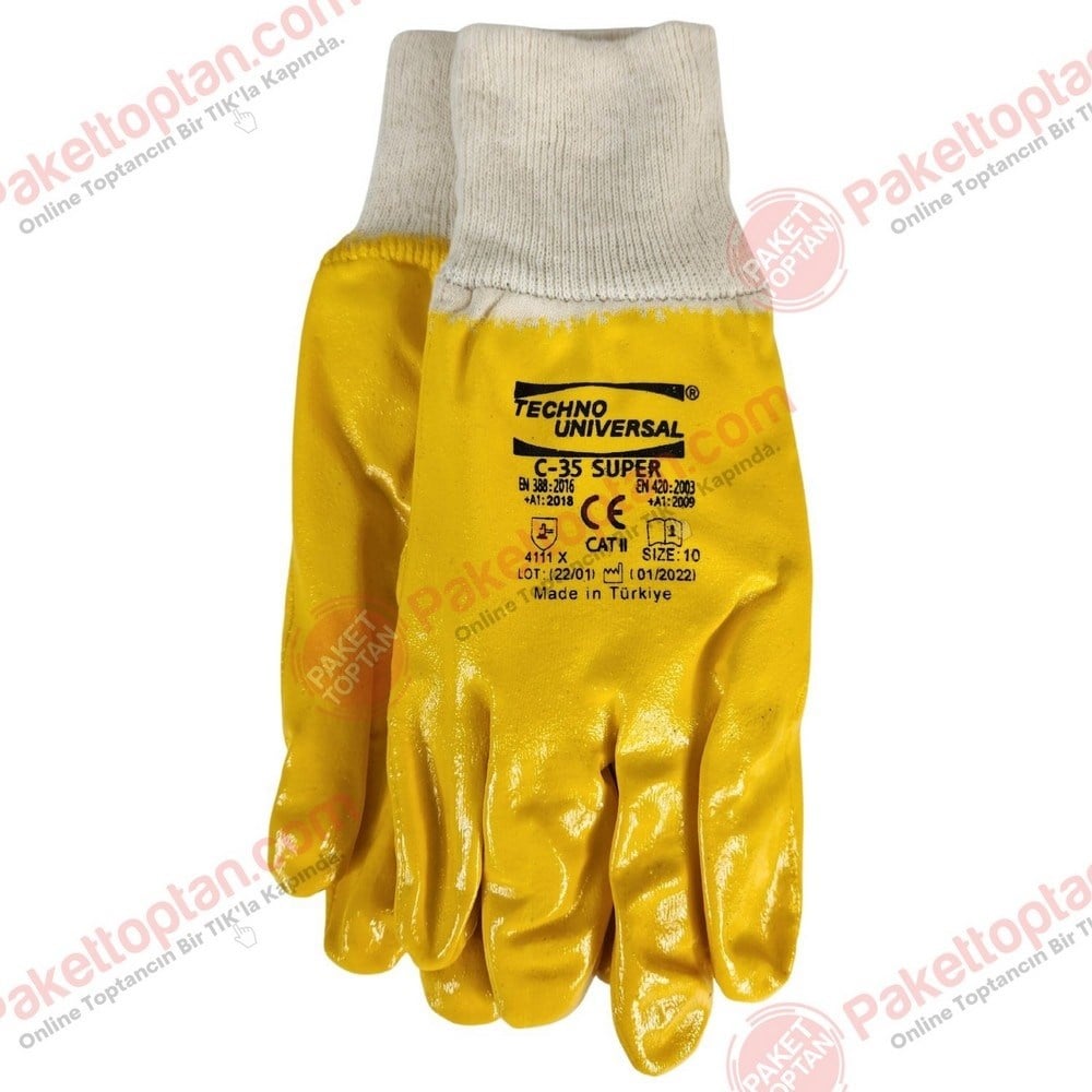 Universal C-35 Tam Kaplama Sarı İş Eldiveni 10 No x12 li Paket