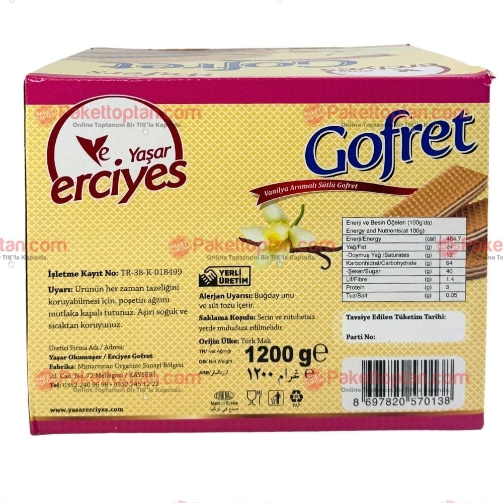 Yaşar Erciyes 1200 gr Vanilyalı Gofret x4 lü Koli
