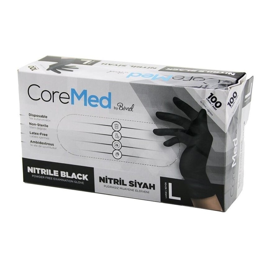 Core Med Siyah Nitril Eldiven Large 100 lü