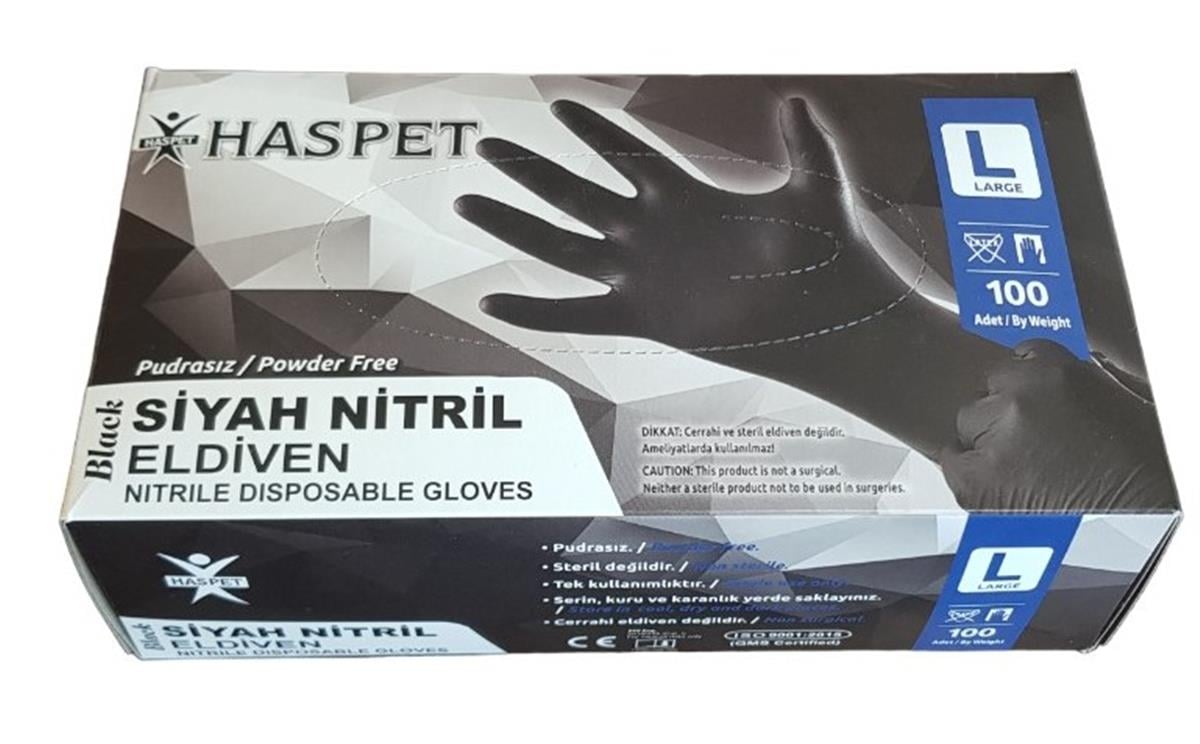 Haspet Nitril Siyah Eldiven L Boy (Large)