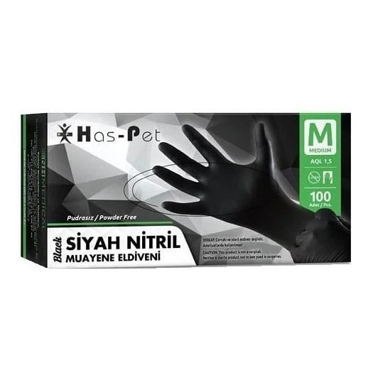 Haspet Nitril Siyah Eldiven M Boy (Medium) 100 lü