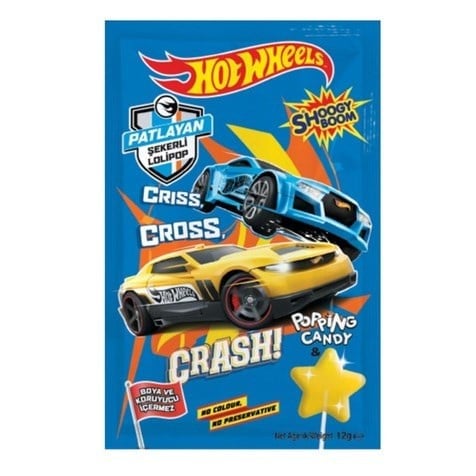 Hot Wheels 12 Gr Çilek Aromalı Patlayan Şekerli Lolipop x16 lı Paket