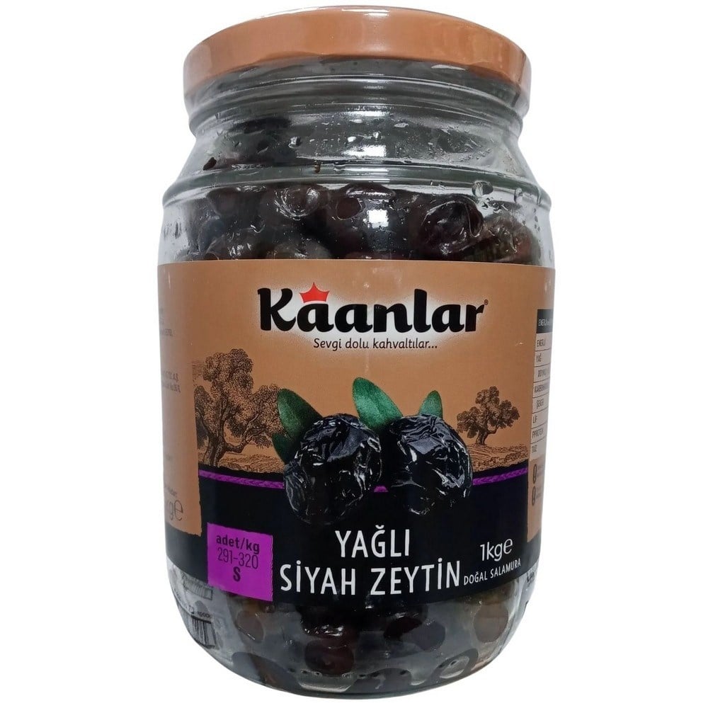 Kaanlar 1 Kg Cam 29-32 Kalibre Yağlı Siyah Zeytin
