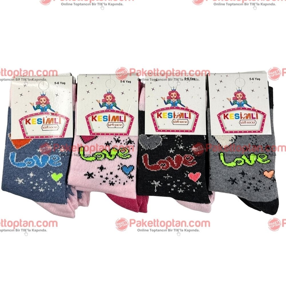 Kesimli Kız Çocuk Çorap 5-6 Yaş x12 li Paket