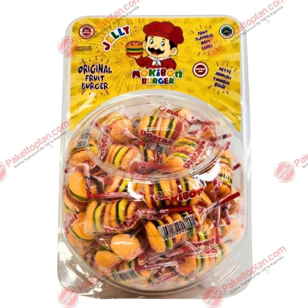Mokibon Kavanoz Burger Jelly Yumuşak Şeker 18 Gr x80 li Paket