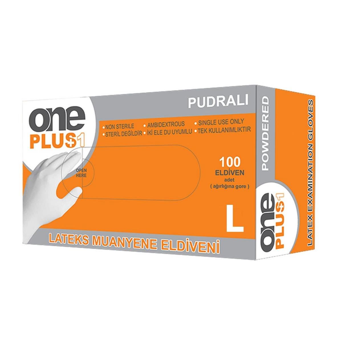 One Plus Pudralı Latex Eldiven  L Boy (Large)