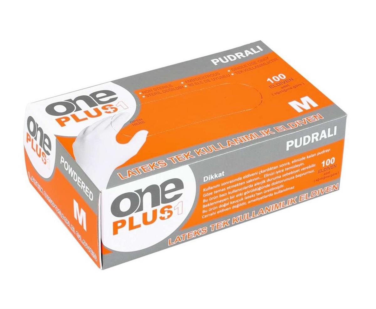 One Plus Pudralı Latex Eldiven  M Boy (Medium)