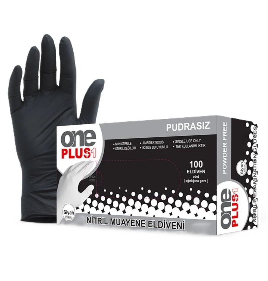 One Plus Siyah Nitril Eldiven Large 100 lü