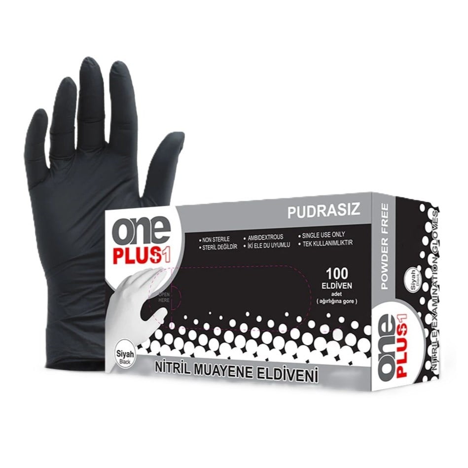 One Plus Siyah Nitril Eldiven Large 100 lü