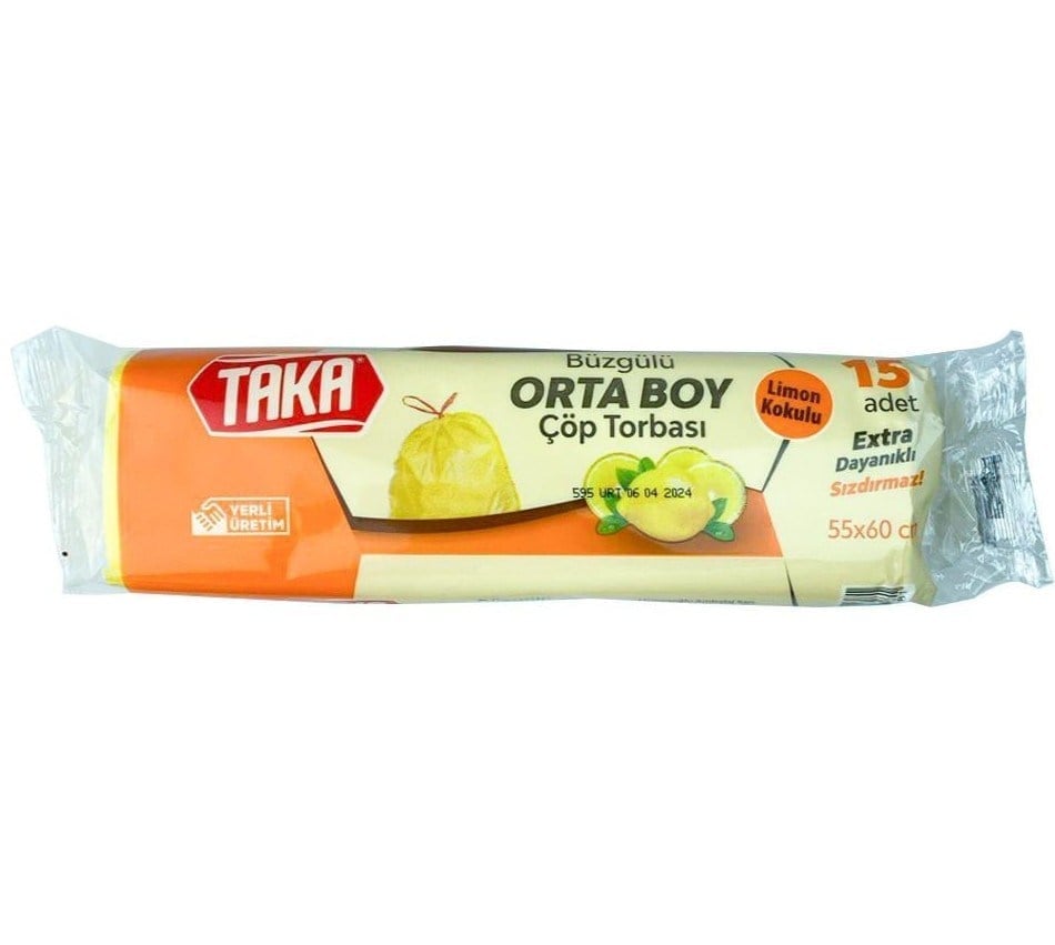 Taka Büzgülü Çöp Poşeti Orta Boy 10 lu Limon Kokulu 55x60 cm