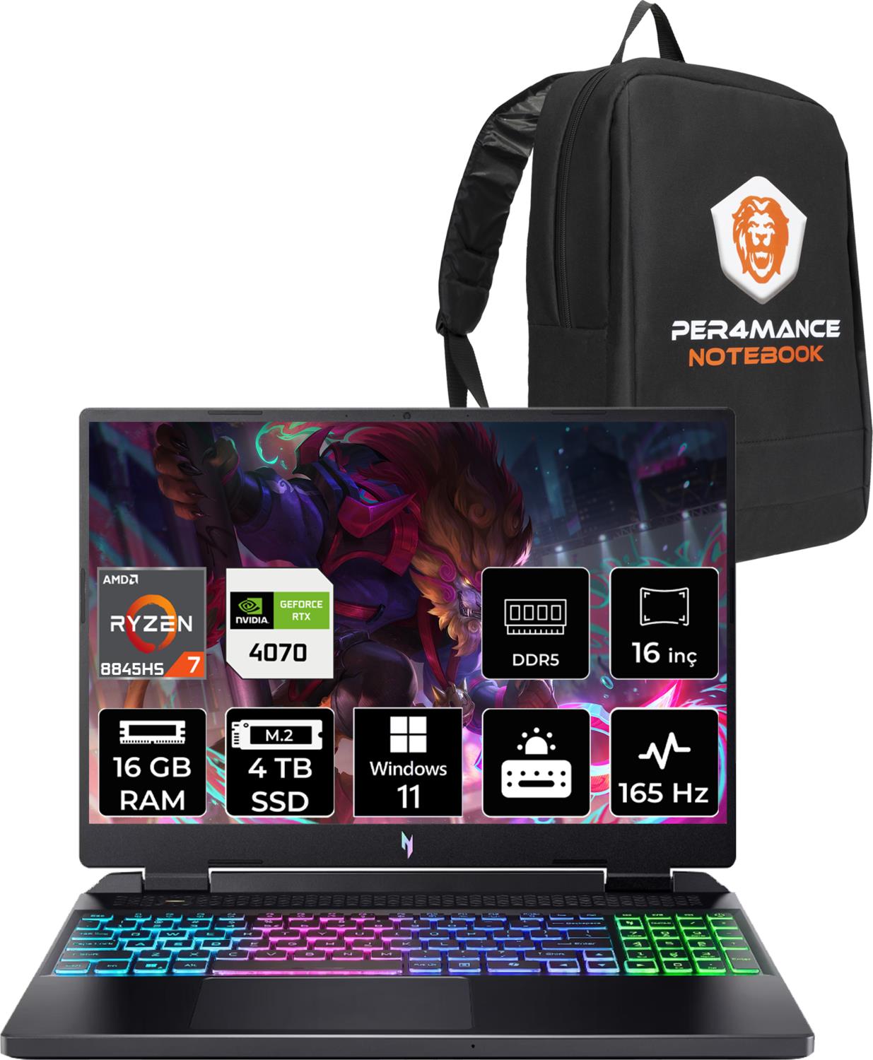 Acer Nitro 16 Amd Ryzen 7 8845HS 16GB 4tb SSD RTX4070/8GB 140W 16