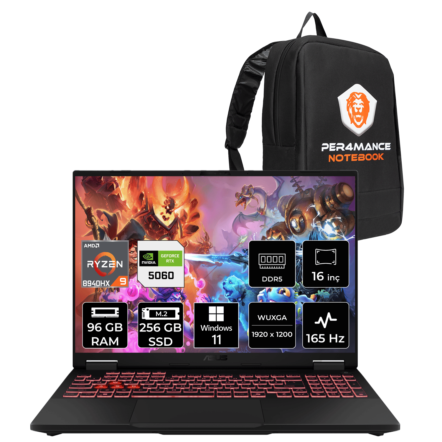 Asus Tuf Gaming A16 Amd Ryzen 9 8940HX 96GB 256GB SSD RTX5060/8GB