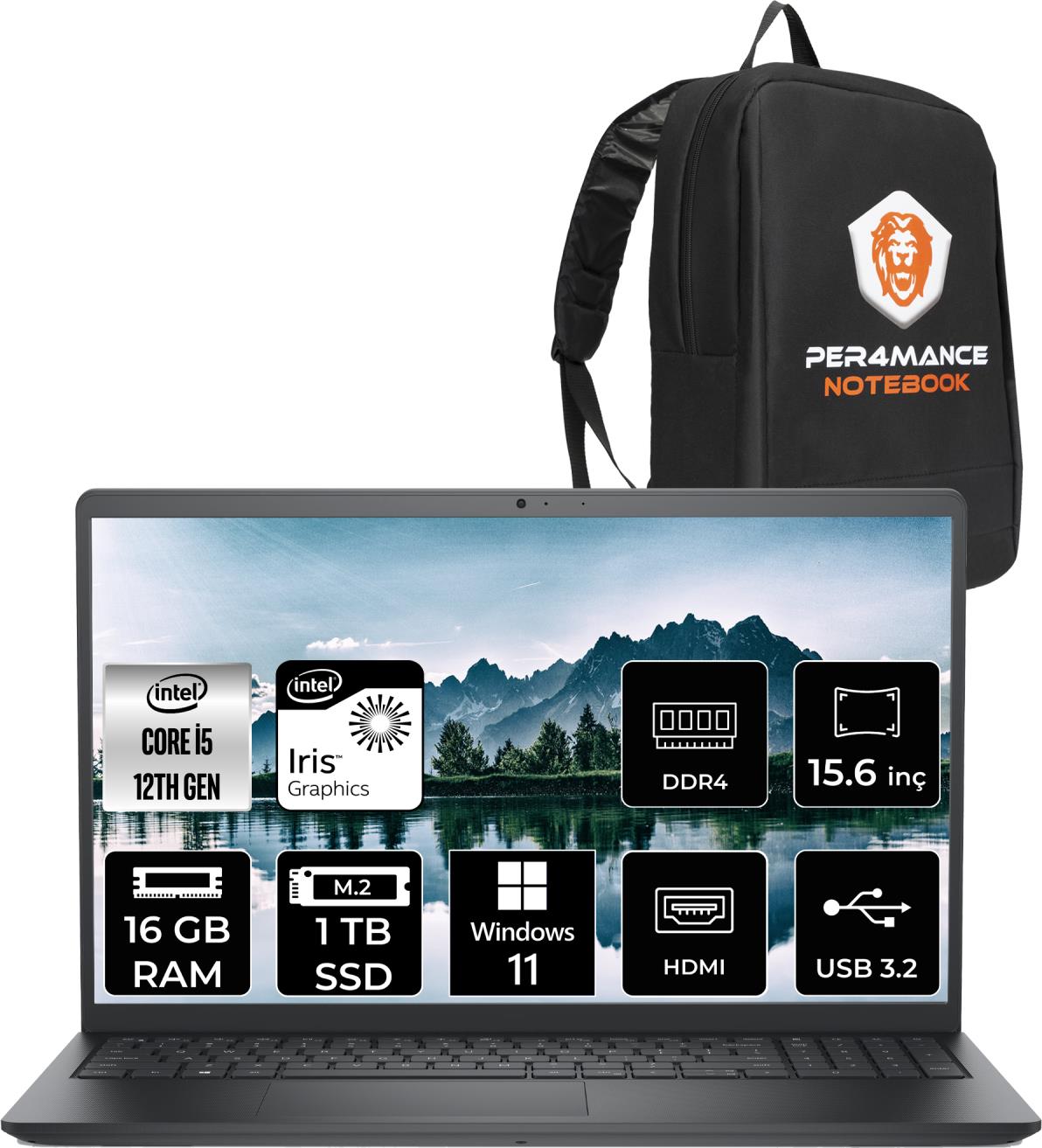 Dell Vostro 3520 Intel Core I5 1235U 16GB 1tb SSD 15.6'' Fhd W11H Taşınabilir Bilgisayar N1605PVNB3520 & Per4 Çanta N1605PVNB3520P94
