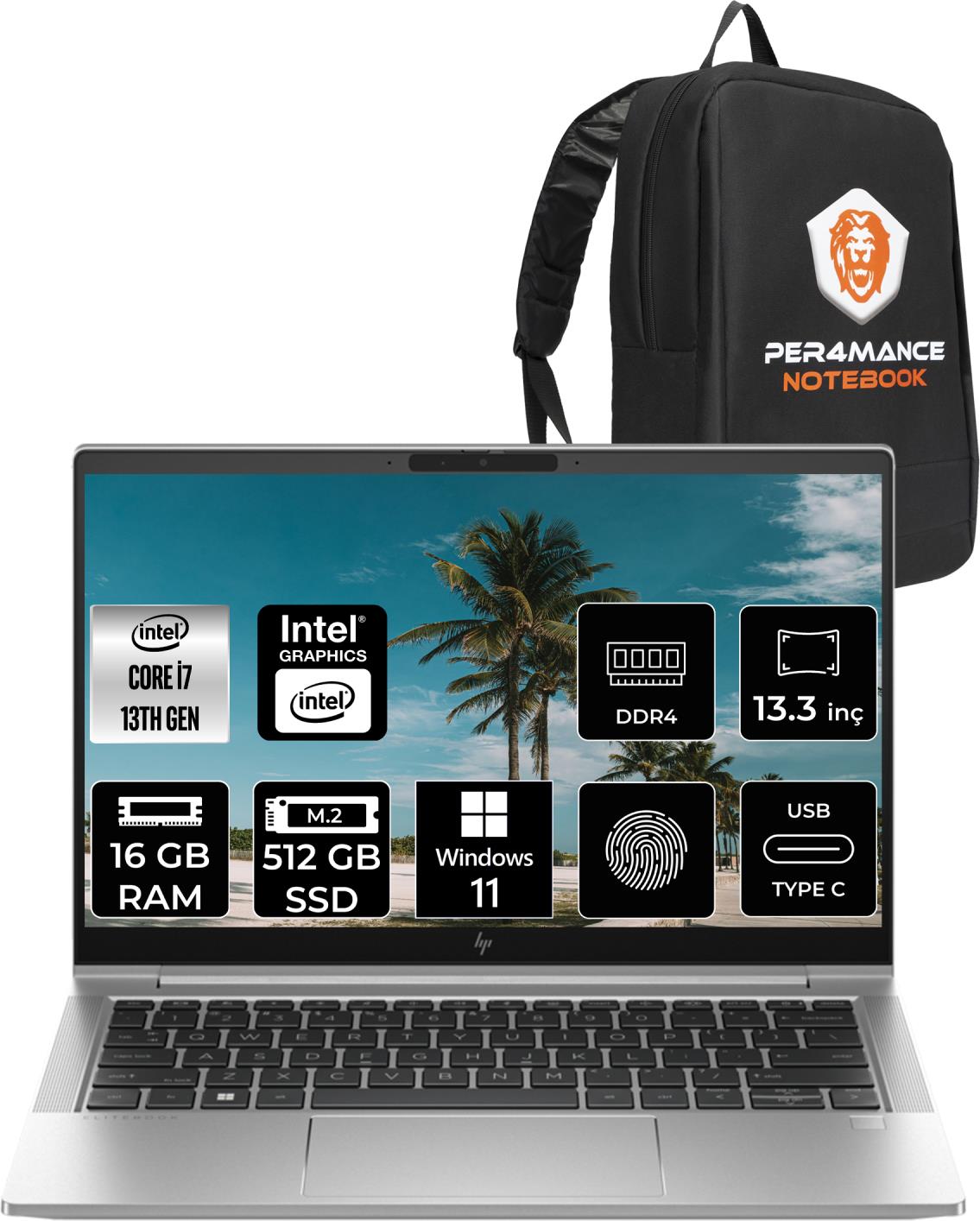 Hp Elitebook 630 G10 Intel Core I7 1355U 16GB 512GB SSD 13.3'' Fhd+ W11P Taşınabilir Bilgisayar 819H5EA & Per4 Çanta 819H5EAP362