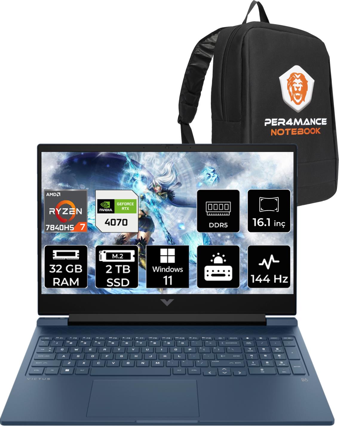 HP Victus 16 AMD Ryzen 7 7840HS 32GB 2TB SSD RTX4070/8GB 144Hz 16.1