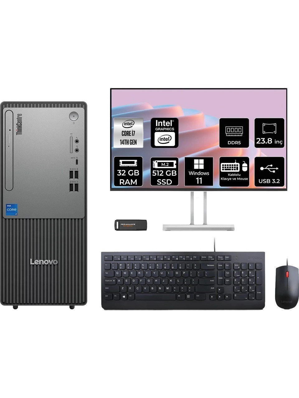 Lenovo Thinkcentre Neo 50T Gen 5 Intel Core I7 14700 32GB 512GB SSD 23.8