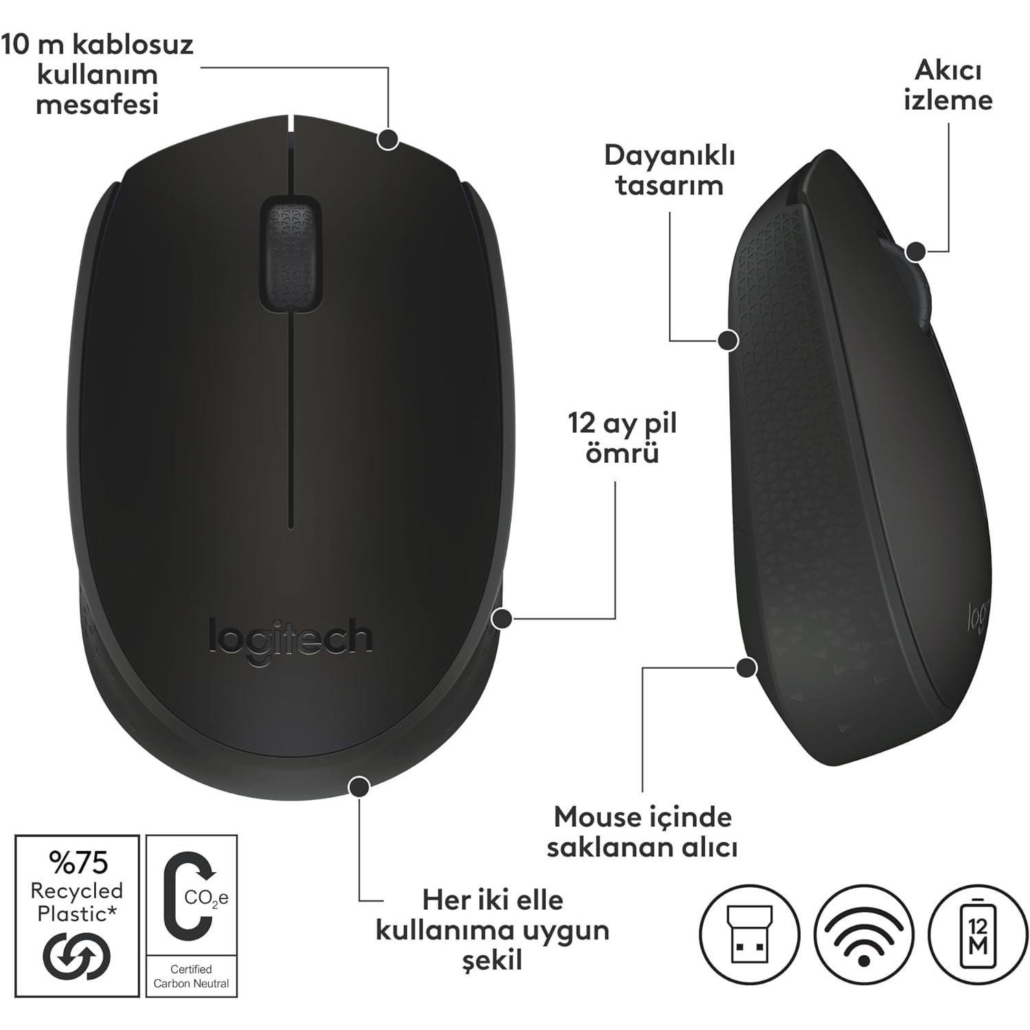 Logitech B170 Nano Mouse Kablosuz Siyah 910-004798