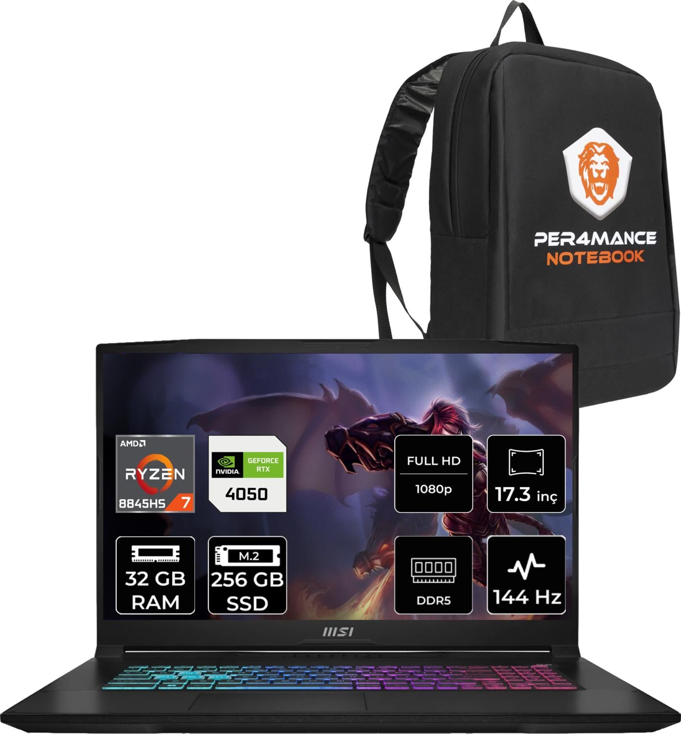 Msı Katana A17 Aı Amd Ryzen 7 8845HS 32GB 256GB SSD RTX4050/6GB 17.3