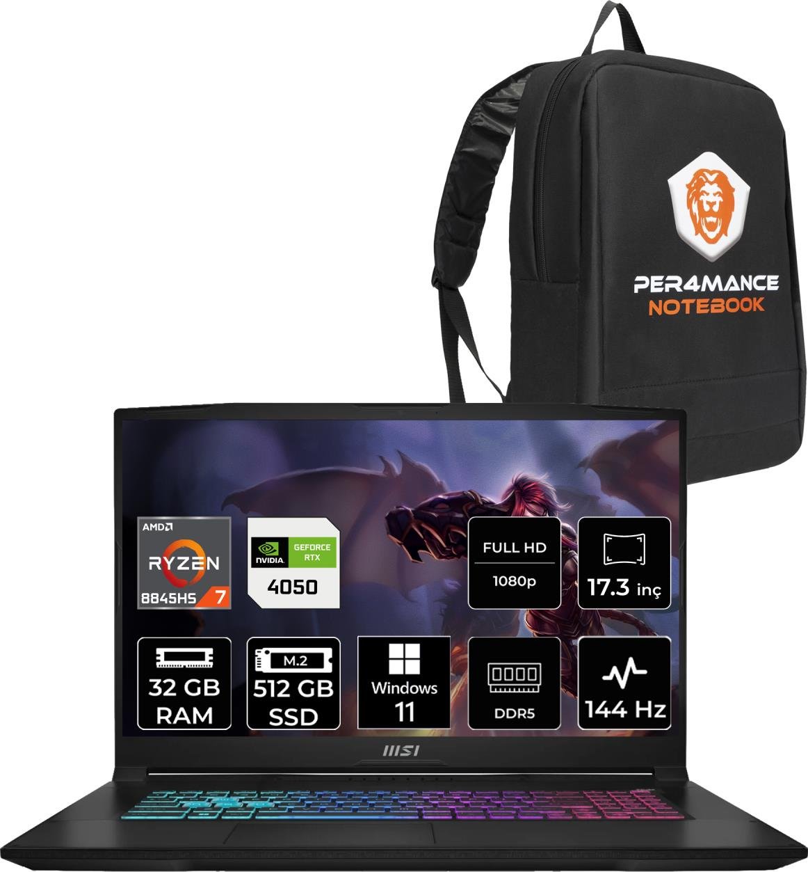 Msı Katana A17 Aı Amd Ryzen 7 8845HS 32GB 512GB SSD RTX4050/6GB 17.3