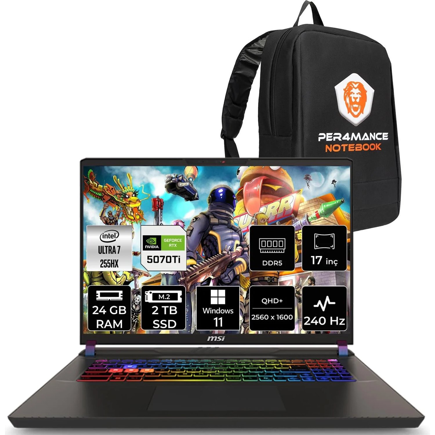 Msı Vector 17 Hx Aı Intel Core Ultra 7 255HX 24GB 2TB SSD RTX5070TI/12GB 140W 17