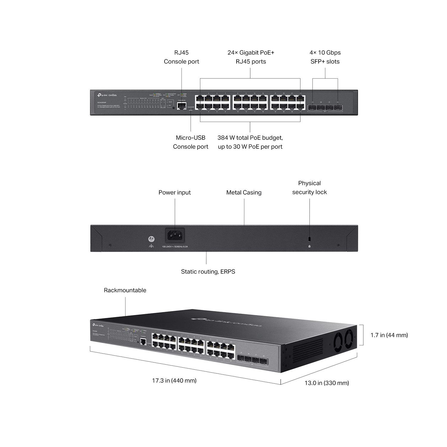 TP-Link TL-SG3428XMP 24 Port 10/100/1000 Mbps Gigabit 4 Port SFP Switch