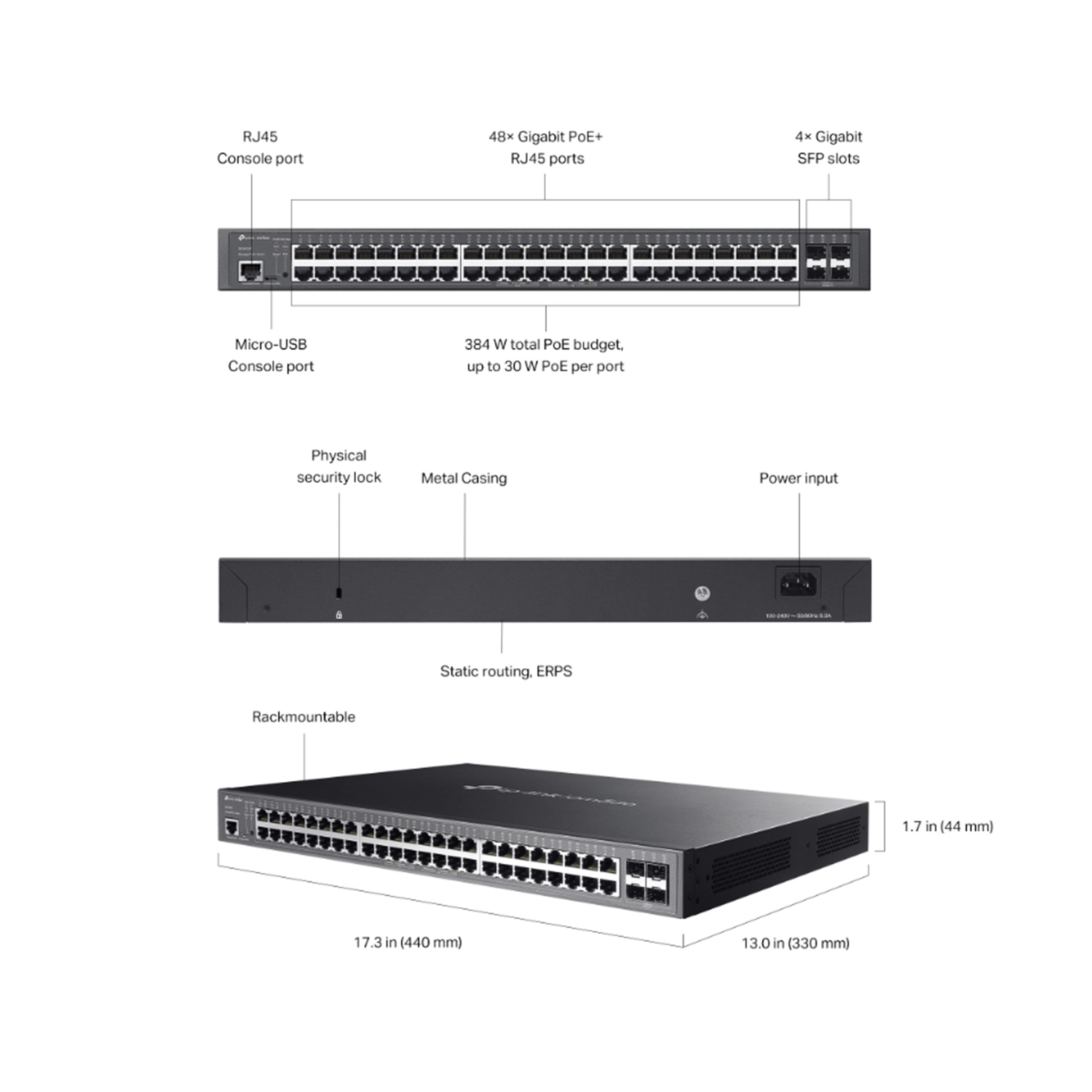 TP-Link TL-SG3452P 48 Port 10/100/1000 Mbps Gigabit 4 Port SFP Switch