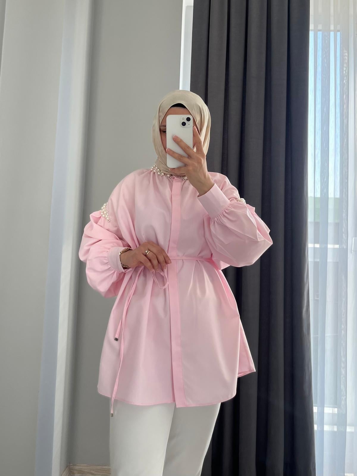İNCİLİ GÖMLEK/PEMBE
