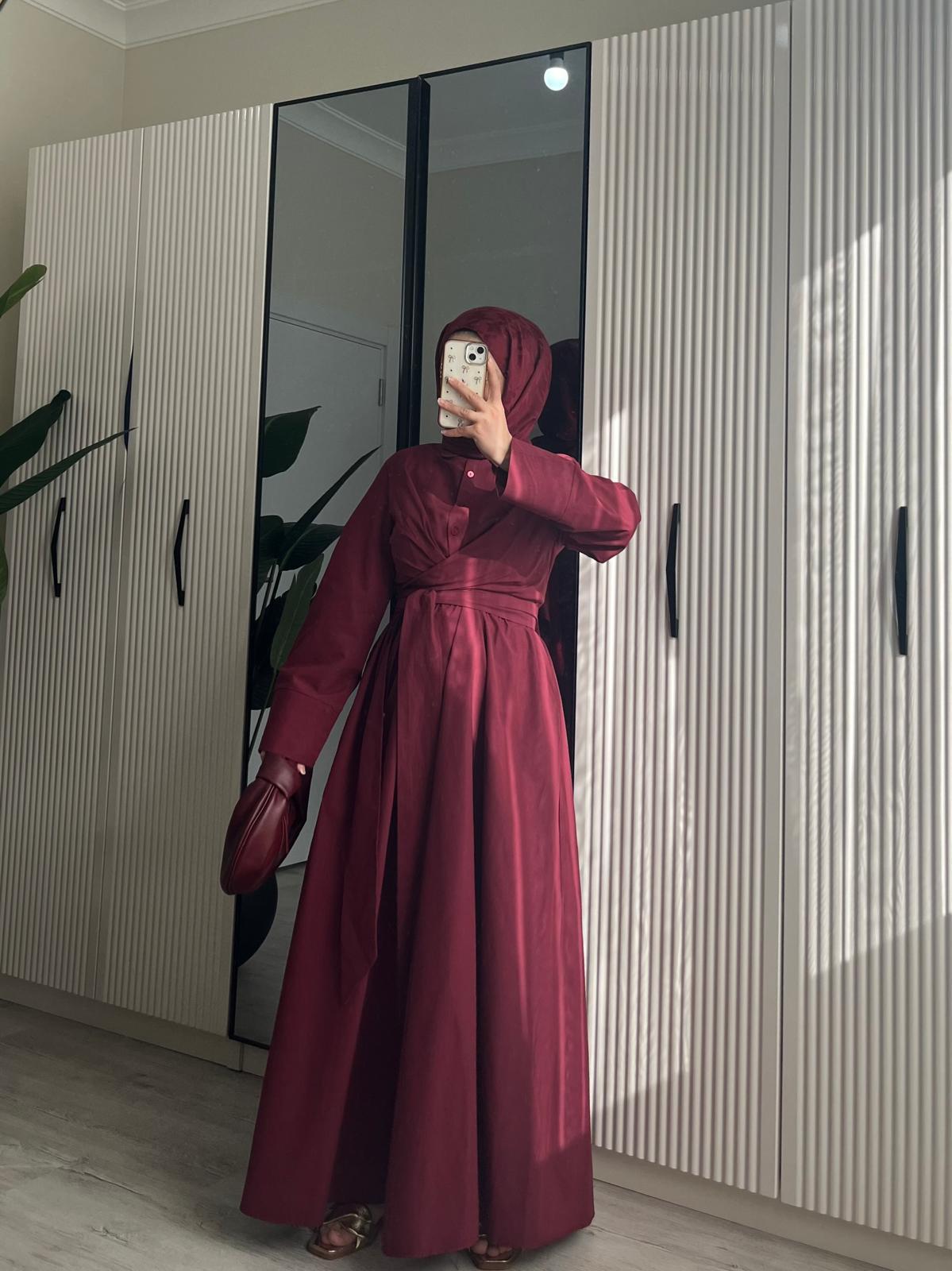 Katy Belden Bağlamalı Elbise Bordo