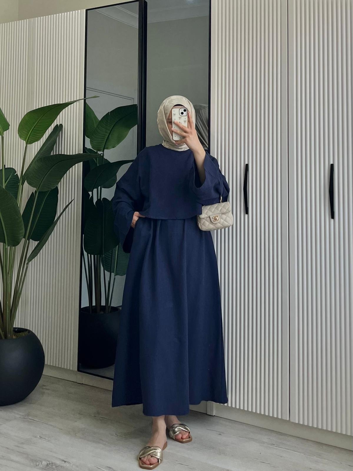 KETEN CROP TAKIM / LACİVERT