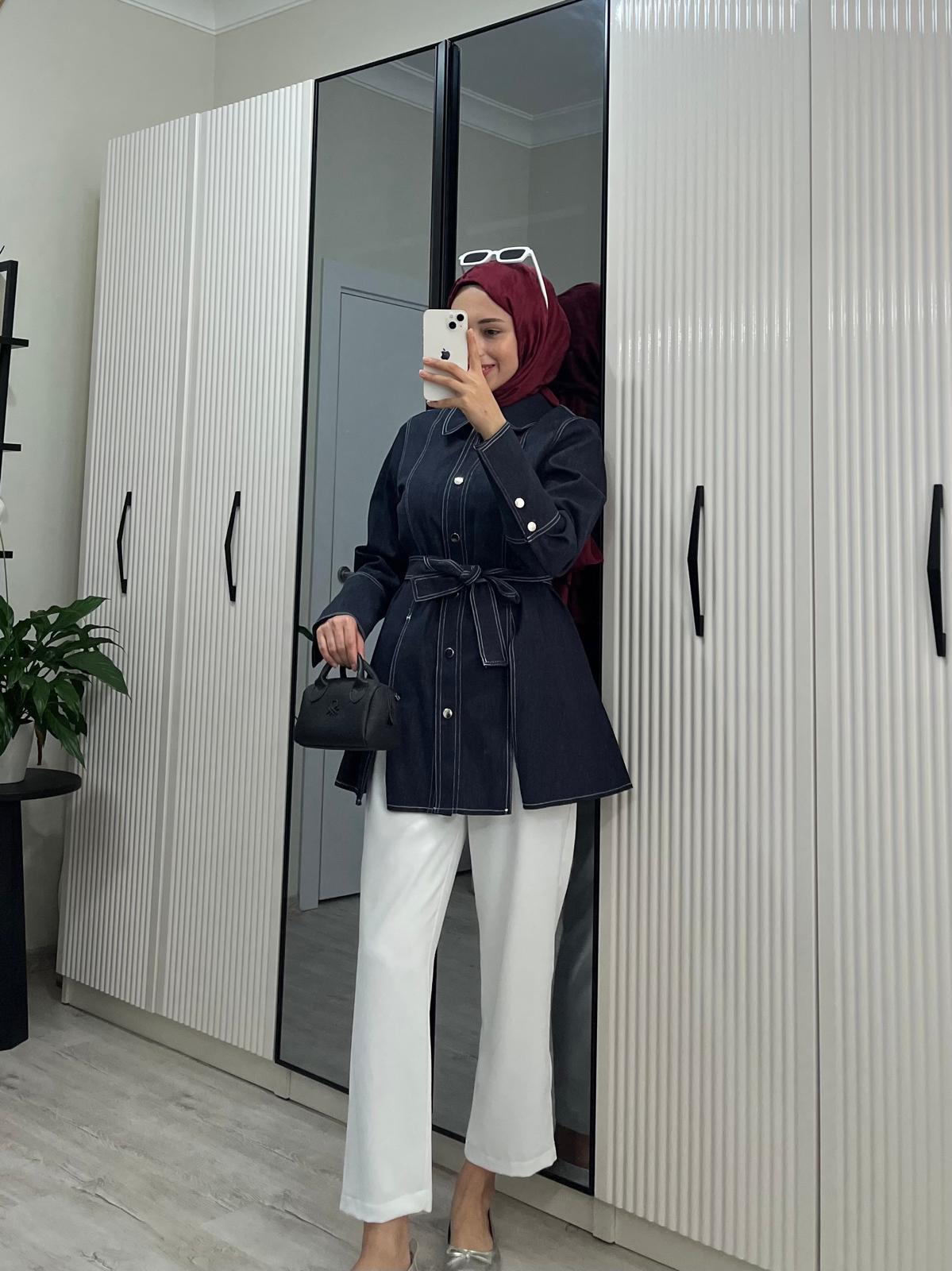 LACİVERT SOFİA KOT GÖMLEK