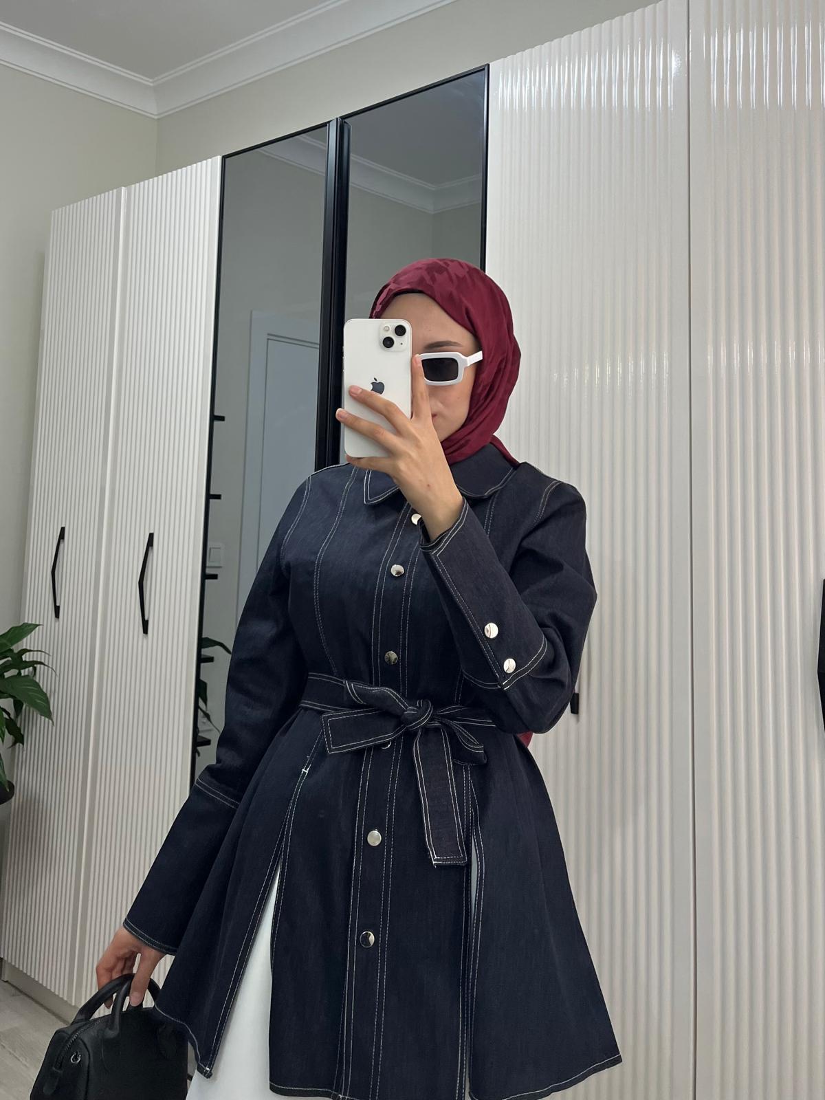LACİVERT SOFİA KOT GÖMLEK