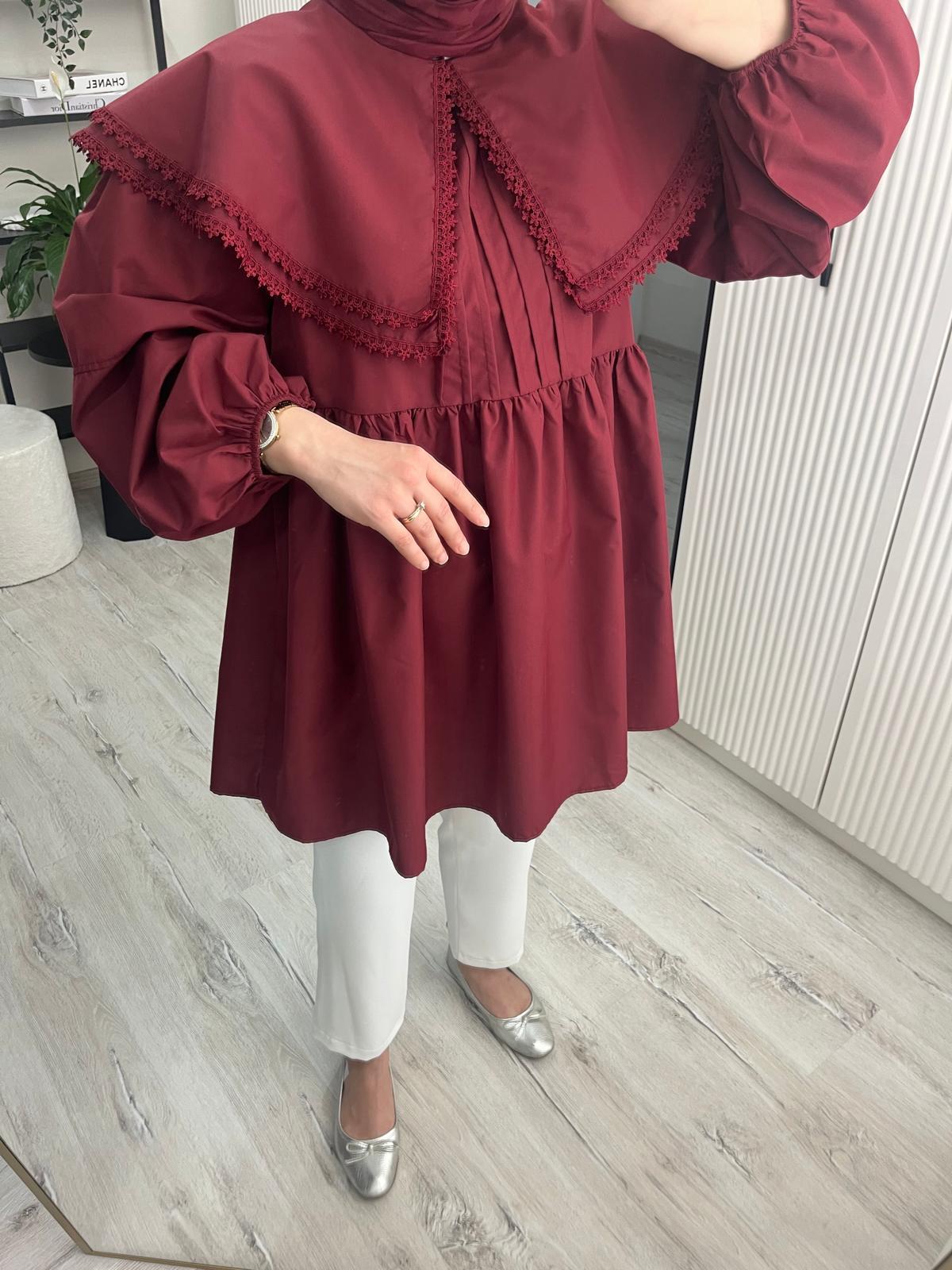 Melinda Katlı Yaka Gömlek / Bordo