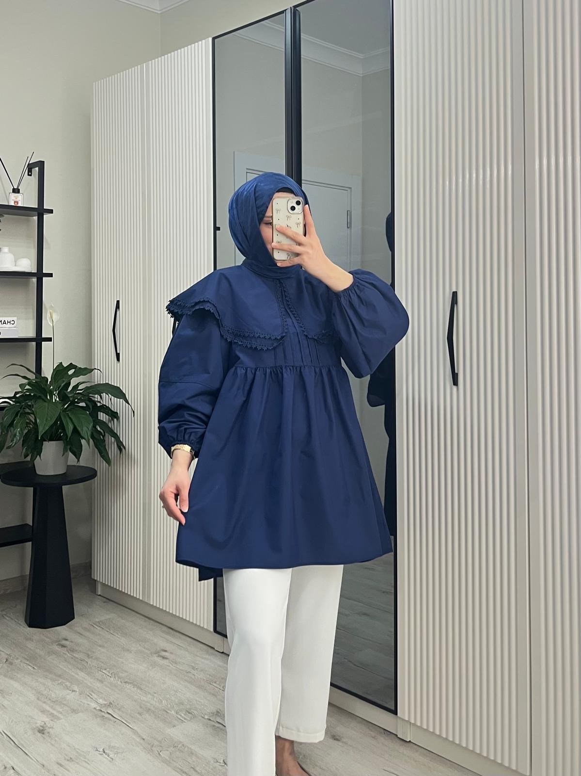 Melinda Katlı Yaka Gömlek / Lacivert