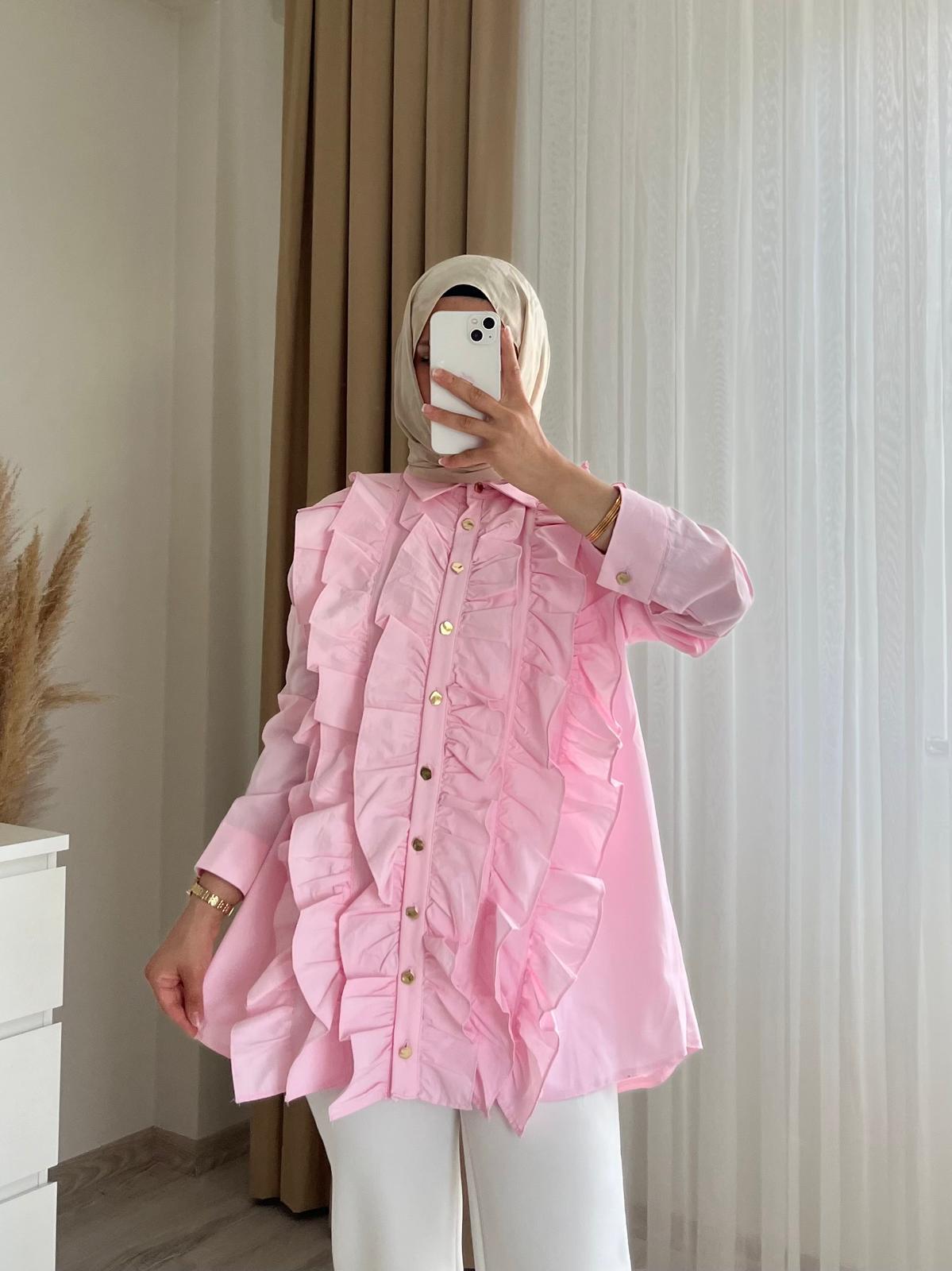 Mina Fırfırlı Gömlek || Pembe