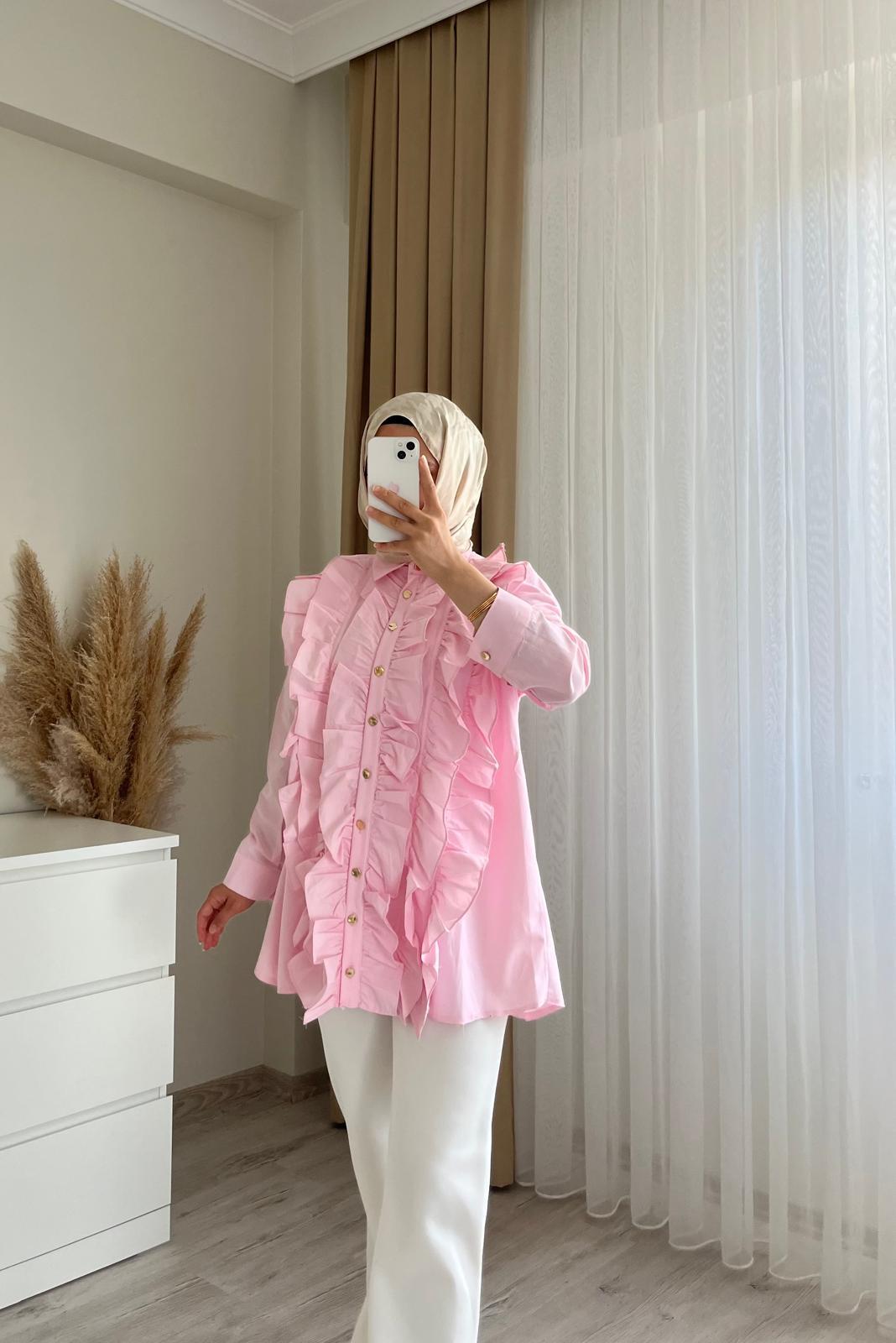 Mina Fırfırlı Gömlek || Pembe