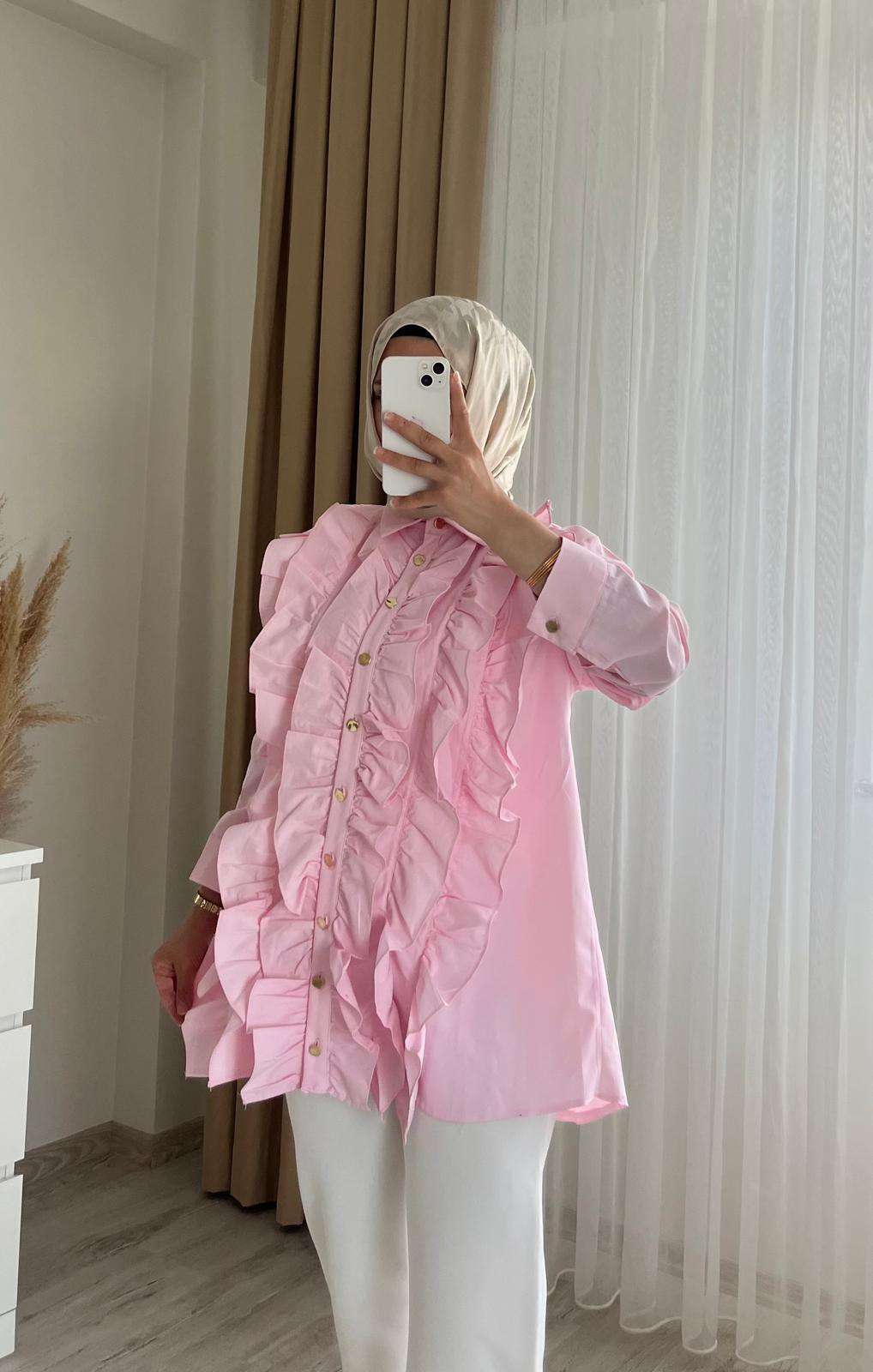 Mina Fırfırlı Gömlek || Pembe