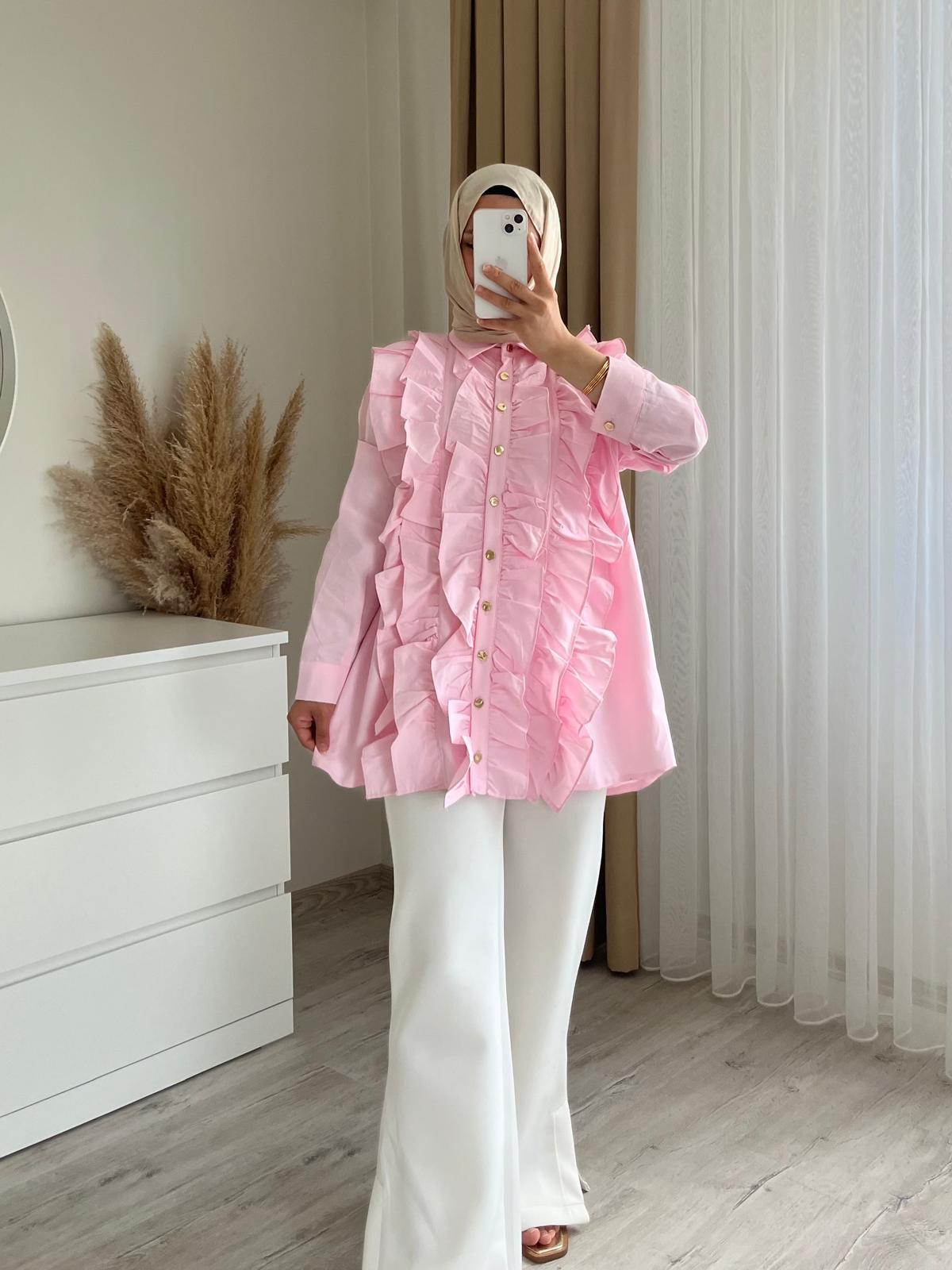 Mina Fırfırlı Gömlek || Pembe