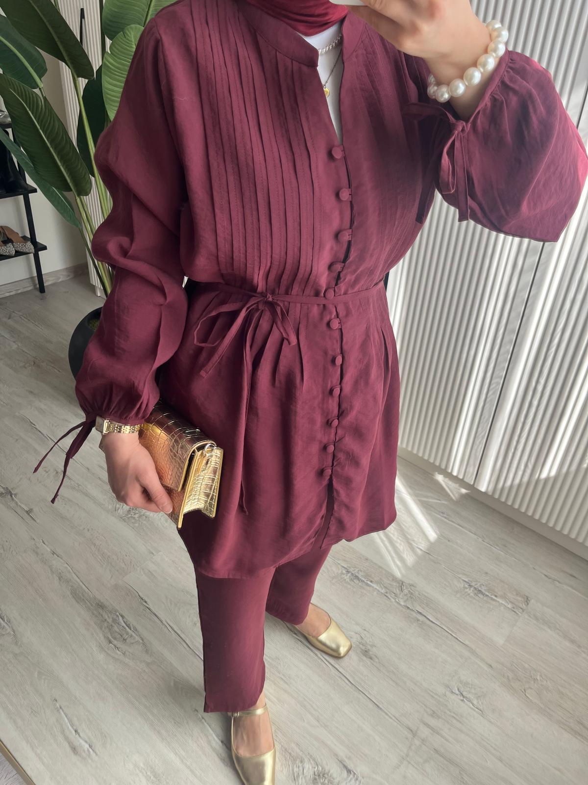 Nervürlü Takım Bordo