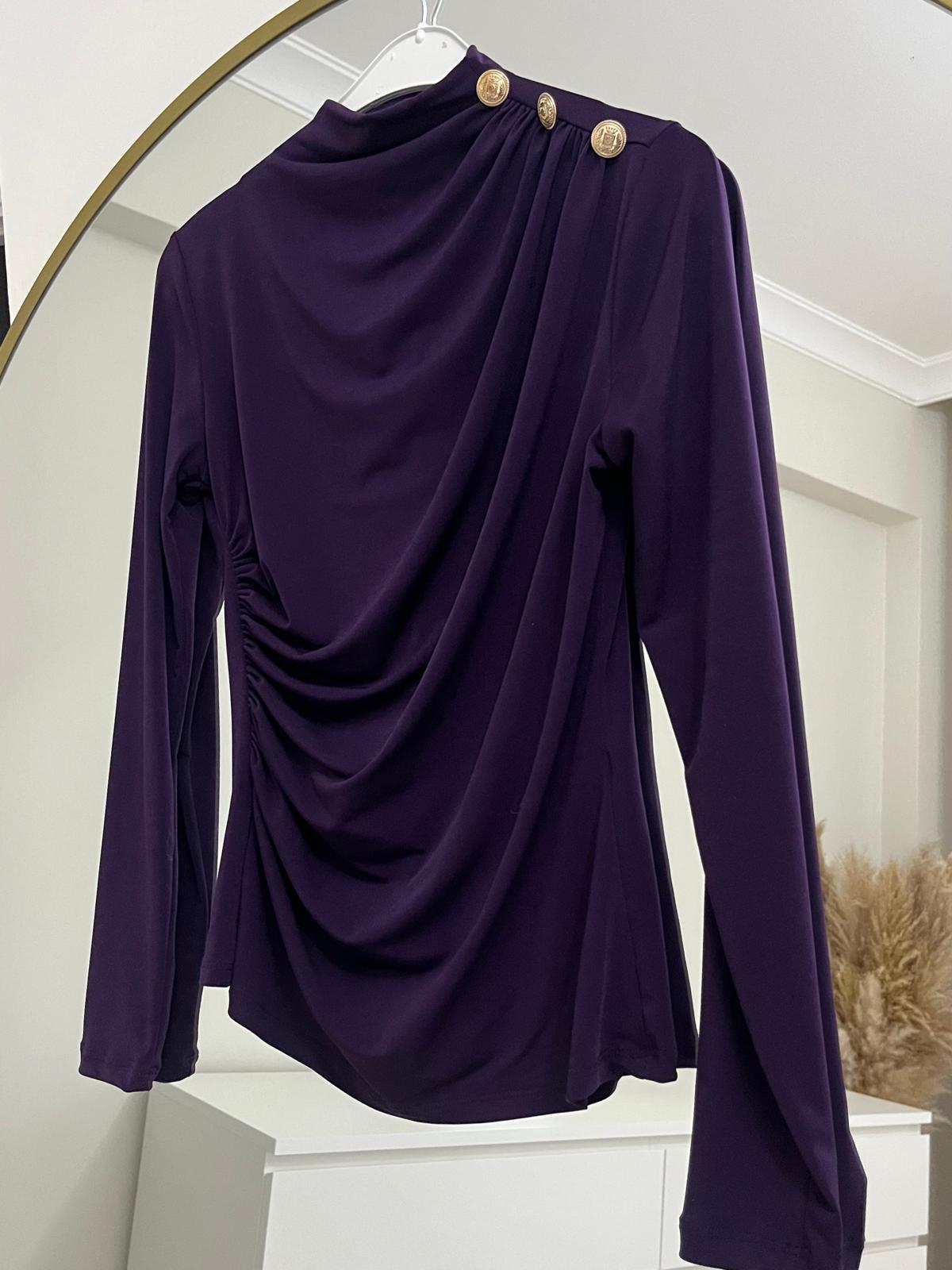 Omzu Düğme Detaylı Bluz / Mürdüm
