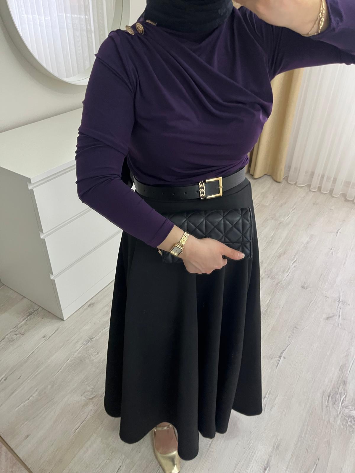 Omzu Düğme Detaylı Bluz / Mürdüm