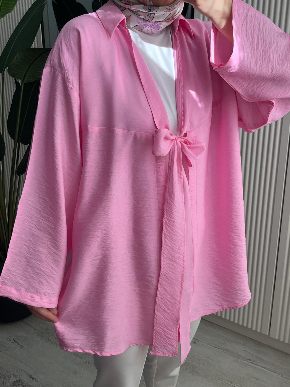ÖNDEN BAĞLAMALI KİMONO / PEMBE