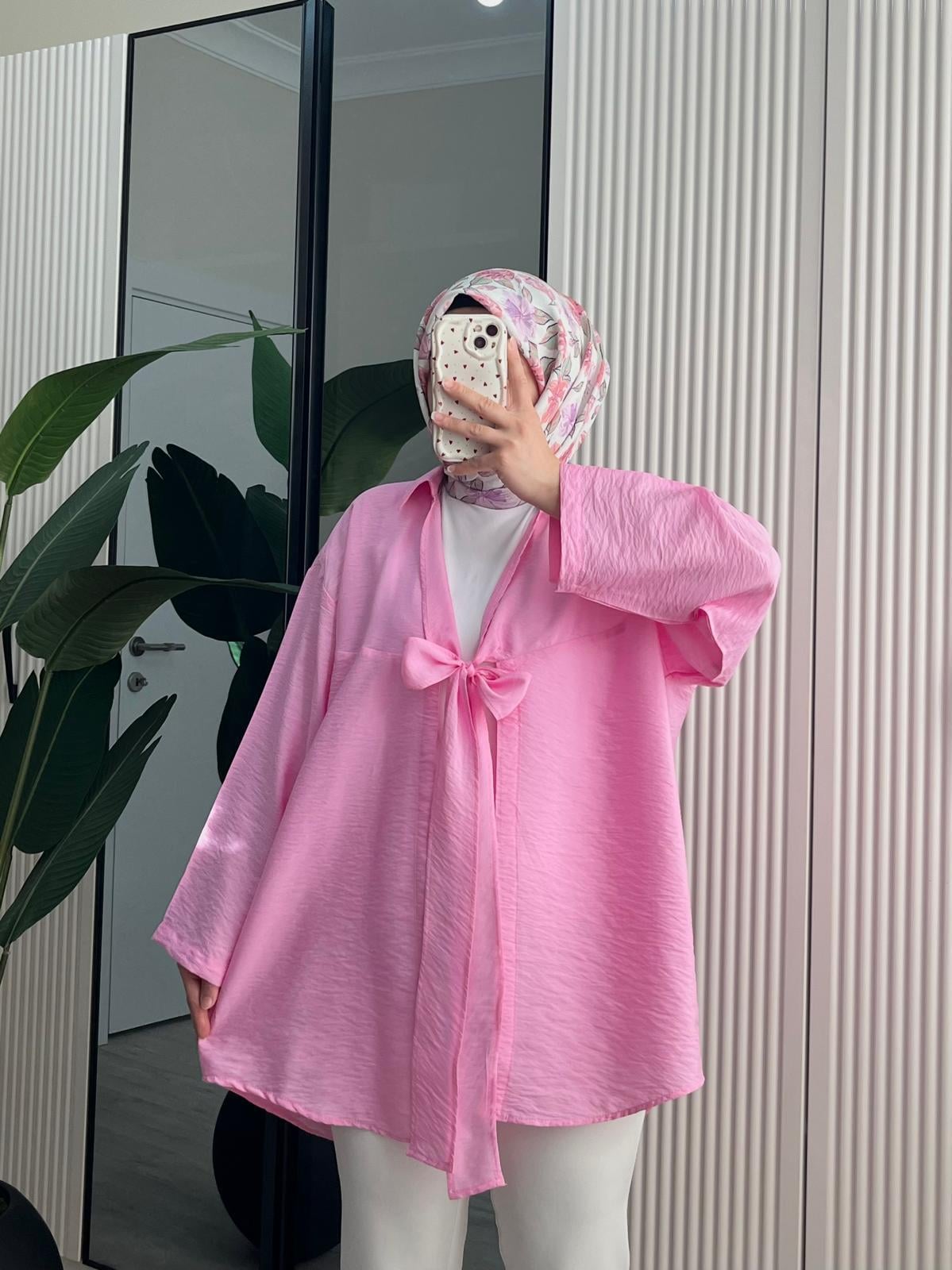 ÖNDEN BAĞLAMALI KİMONO / PEMBE