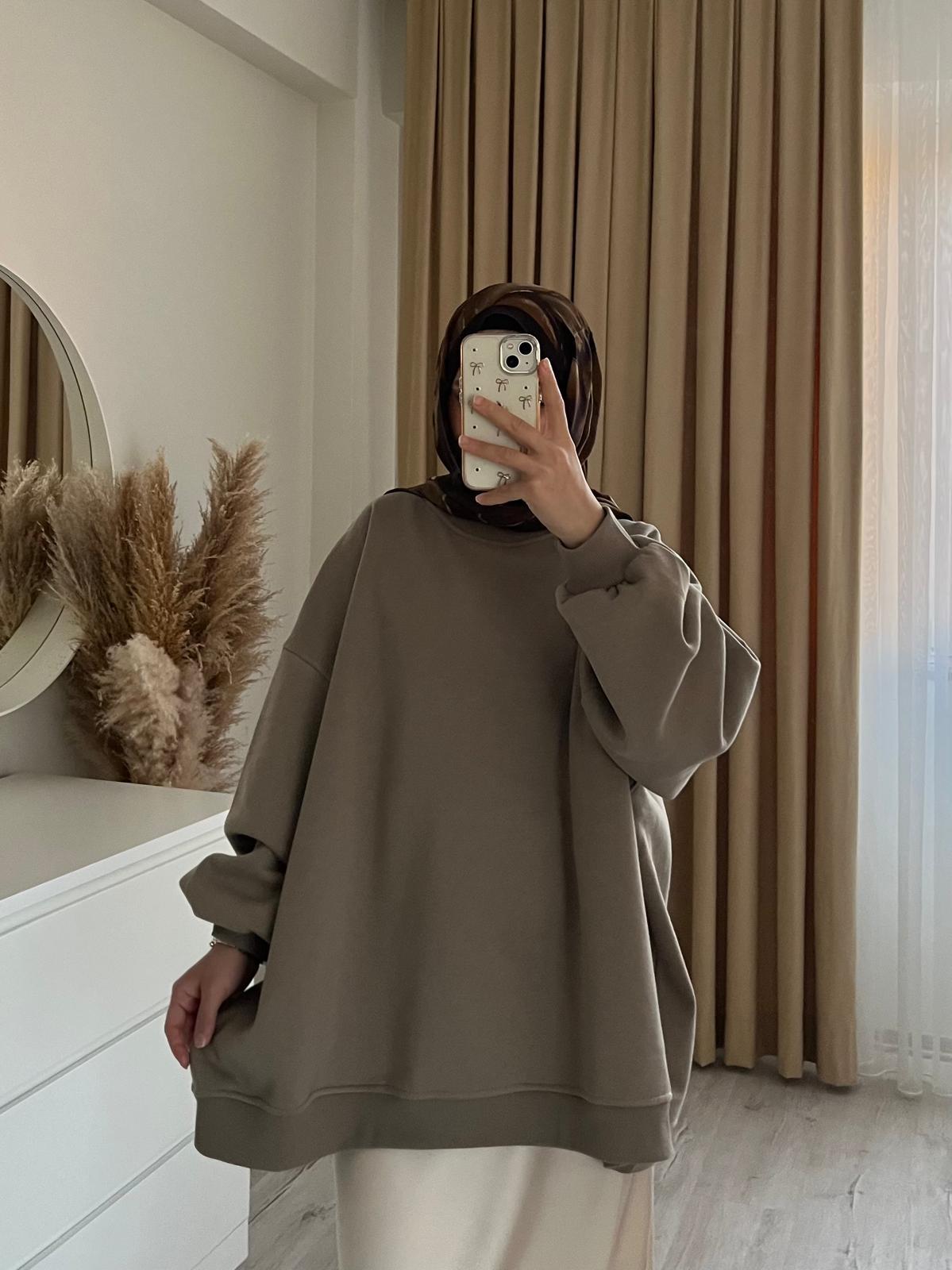 Oversize 3 İplik Sweatshirt / HAKİ