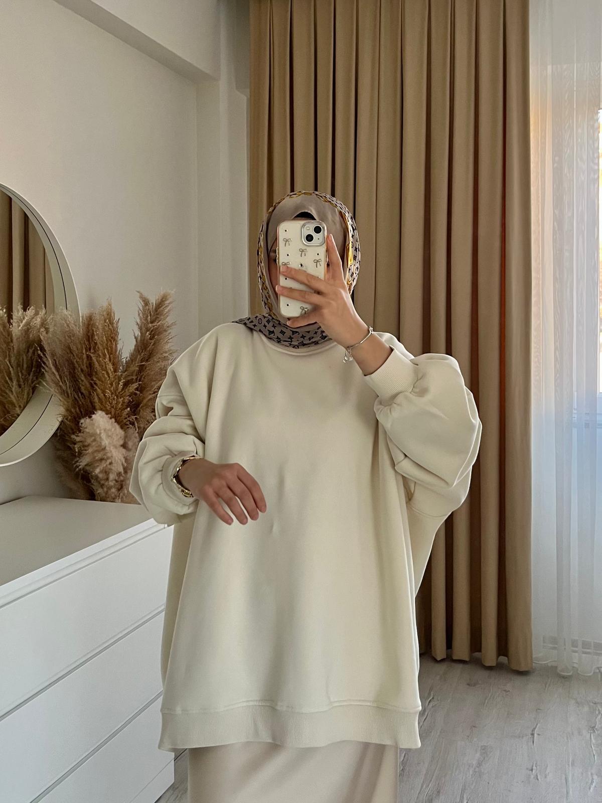 Oversize 3 İplik Sweatshirt/EKRU
