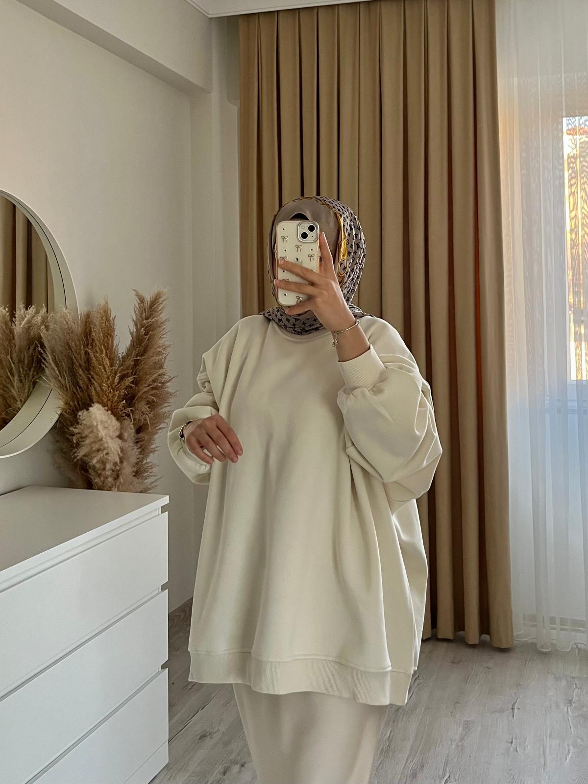 Oversize 3 İplik Sweatshirt/EKRU
