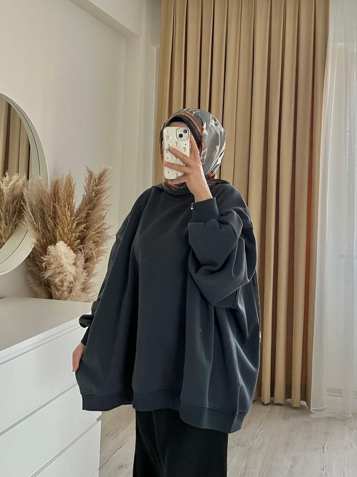 Oversize 3 İplik Sweatshirt/FÜME