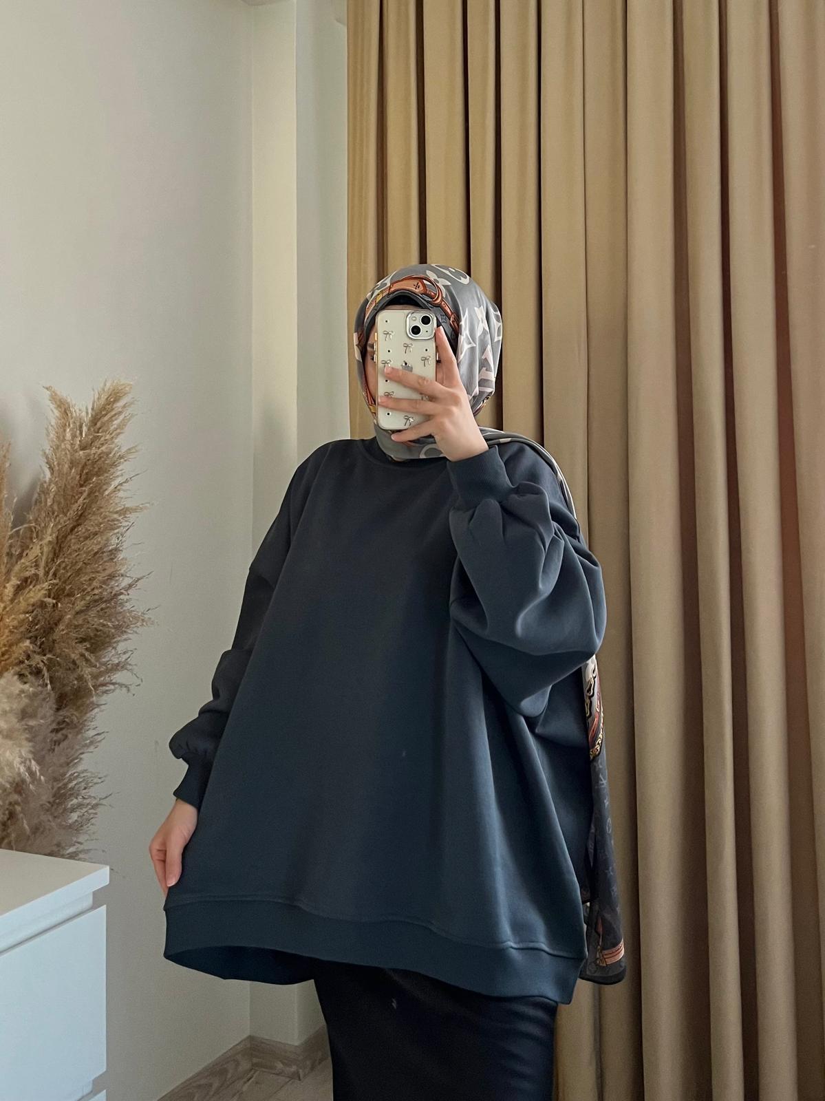 Oversize 3 İplik Sweatshirt/FÜME